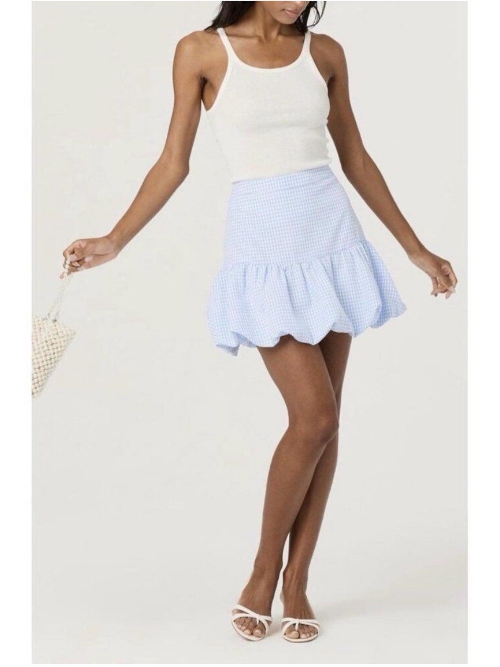 ASTR the Label Blue Gingham Bubble Hem Mini Skirt Coquette Dorothy Wizard, Large
